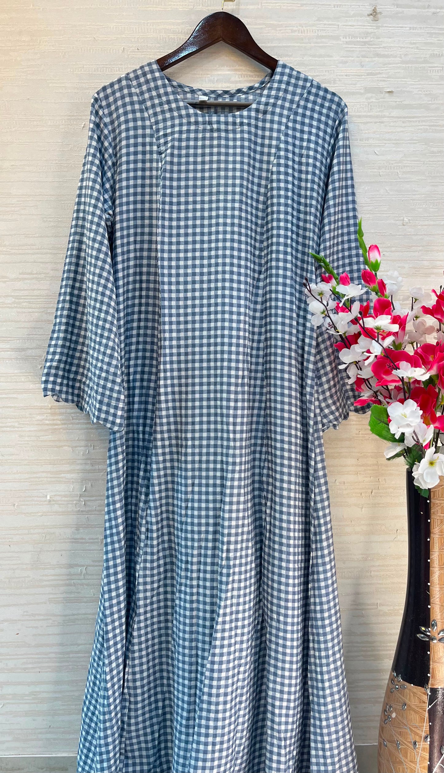 1209 Korean Gingham Gown - Denim Blue