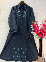 1193 Embroidered Denim Gown - Charcoal Black
