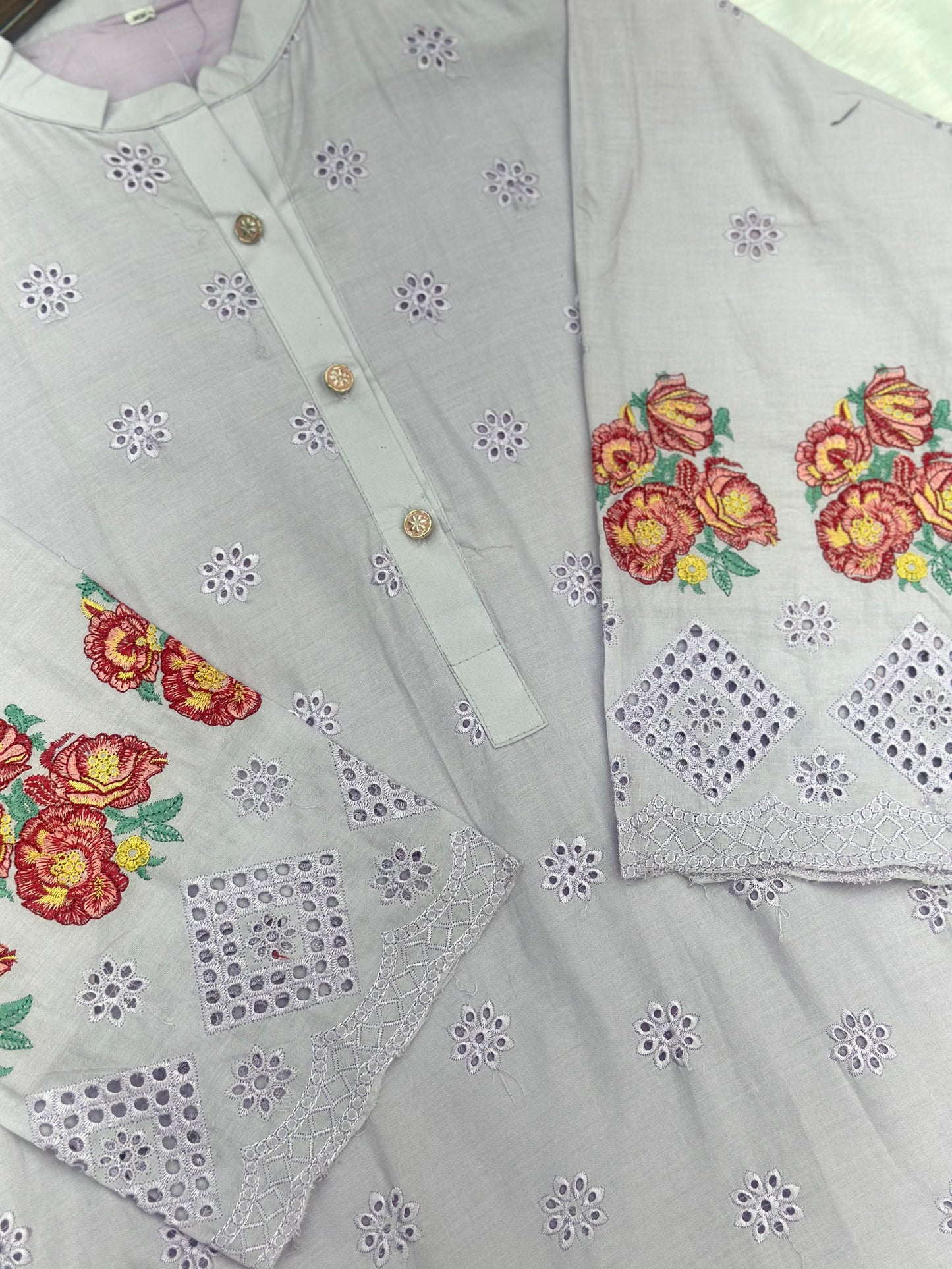 659 Premium Pakistani Lawn Cordset Set - Ash Lilac