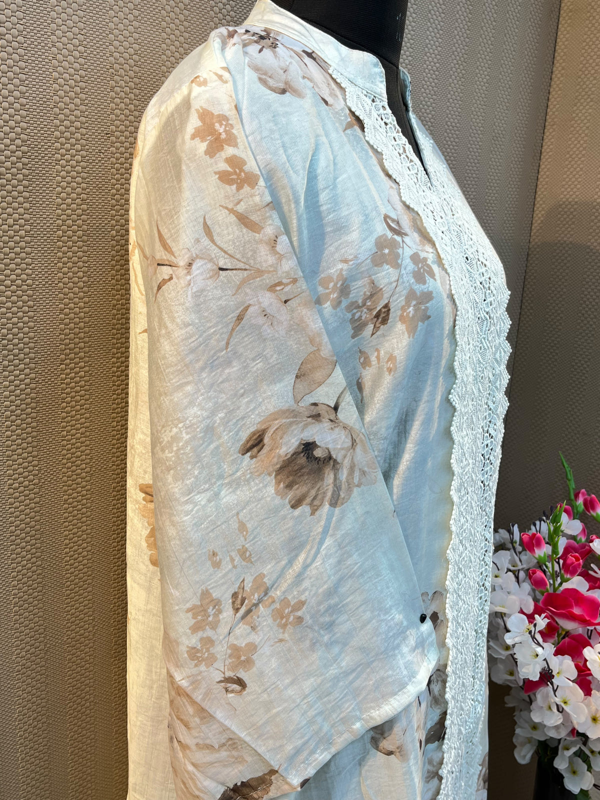 1380 Floral Turkish Lace-Work Gown - Ice Blue