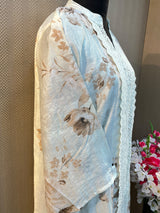 1380 Floral Turkish Lace-Work Gown - Ice Blue