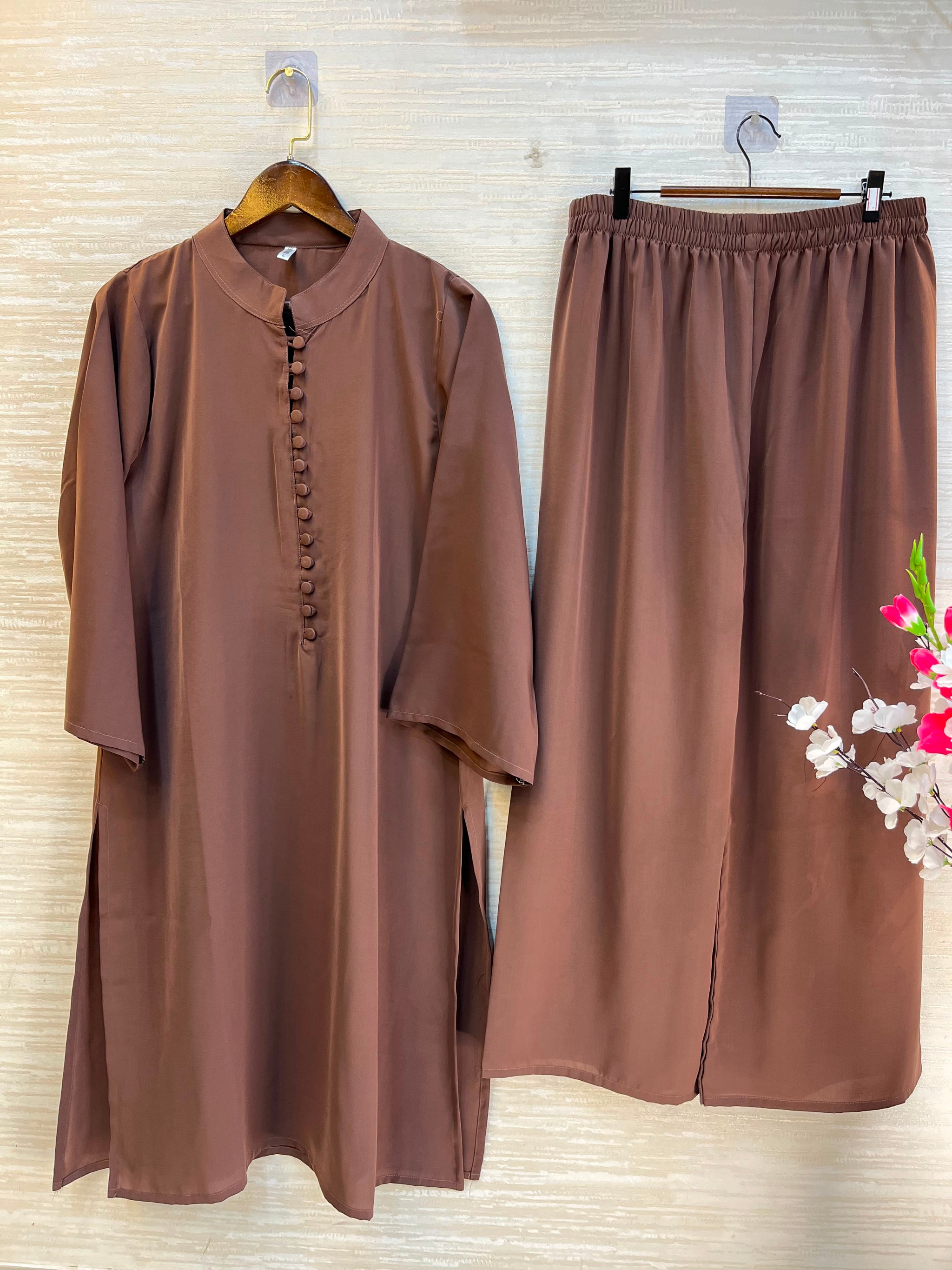 1062 Modest Mandarin Coord Set - Mocha Brown