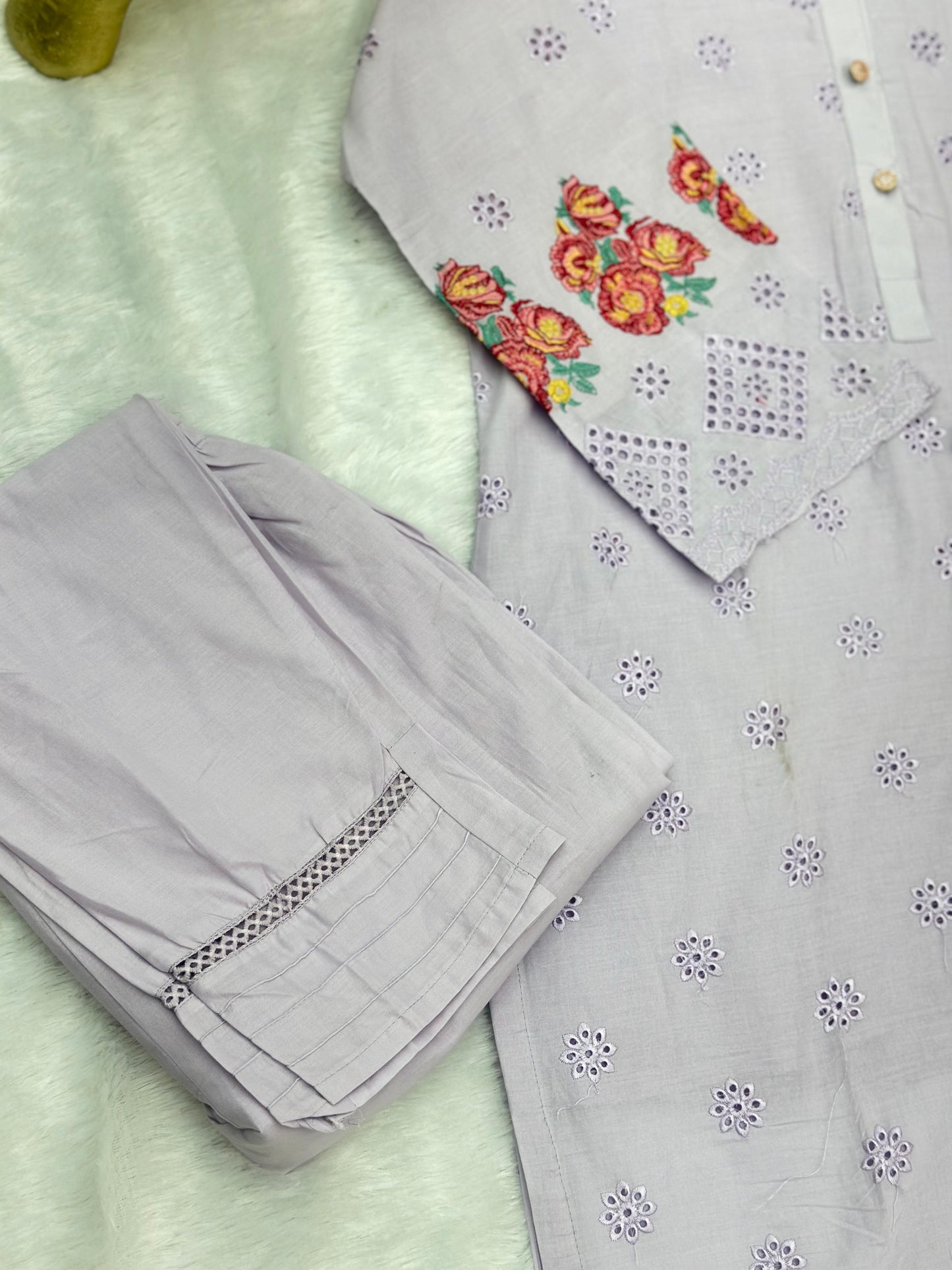 659 Premium Pakistani Lawn Cordset Set - Ash Lilac
