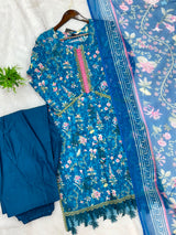 1320 Pakistani Chikankari Lawn Suit -  Blue