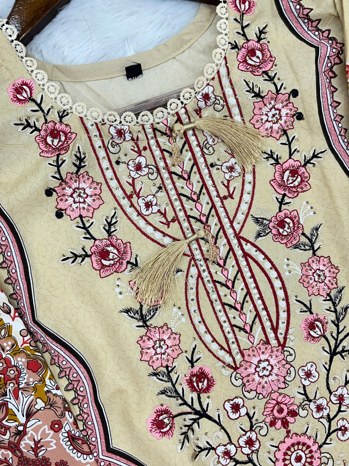 1449 Pakistani Embroidered Suit - Sand Beige