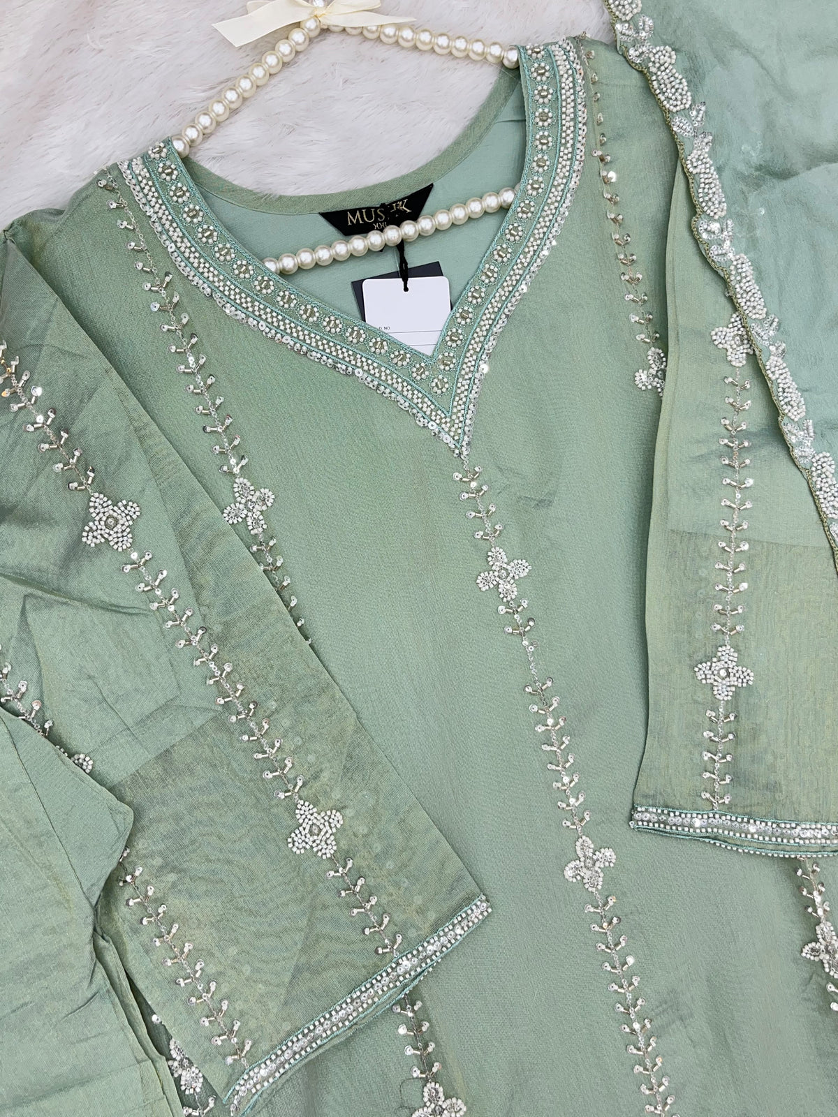 1428 Heavy Pakistani Partywear - Greyish Olive