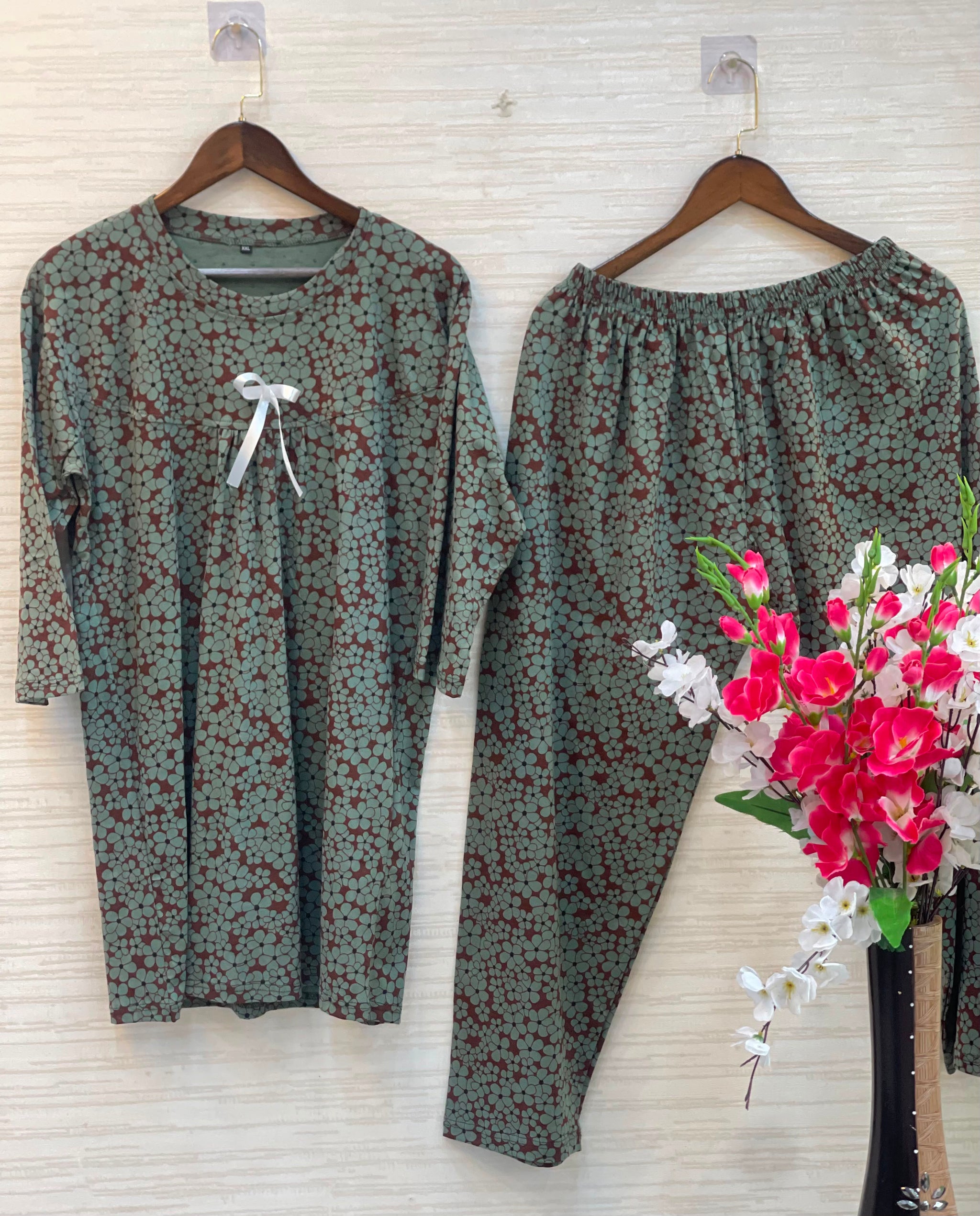 1014 Korean Bow Night Wear - Mocha Brown