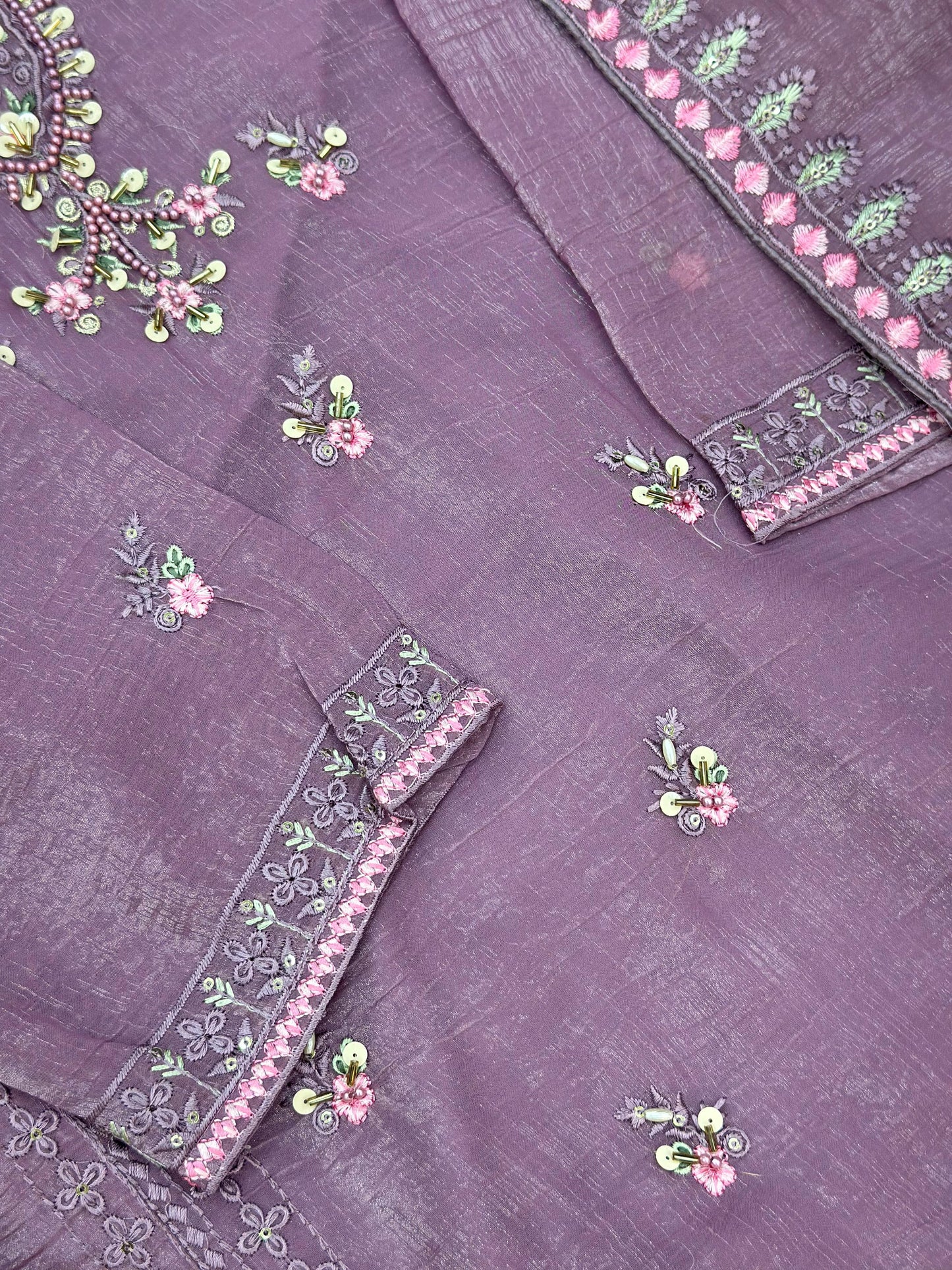 651 Pakistani Floral Party Wear Set - Dusty Grape