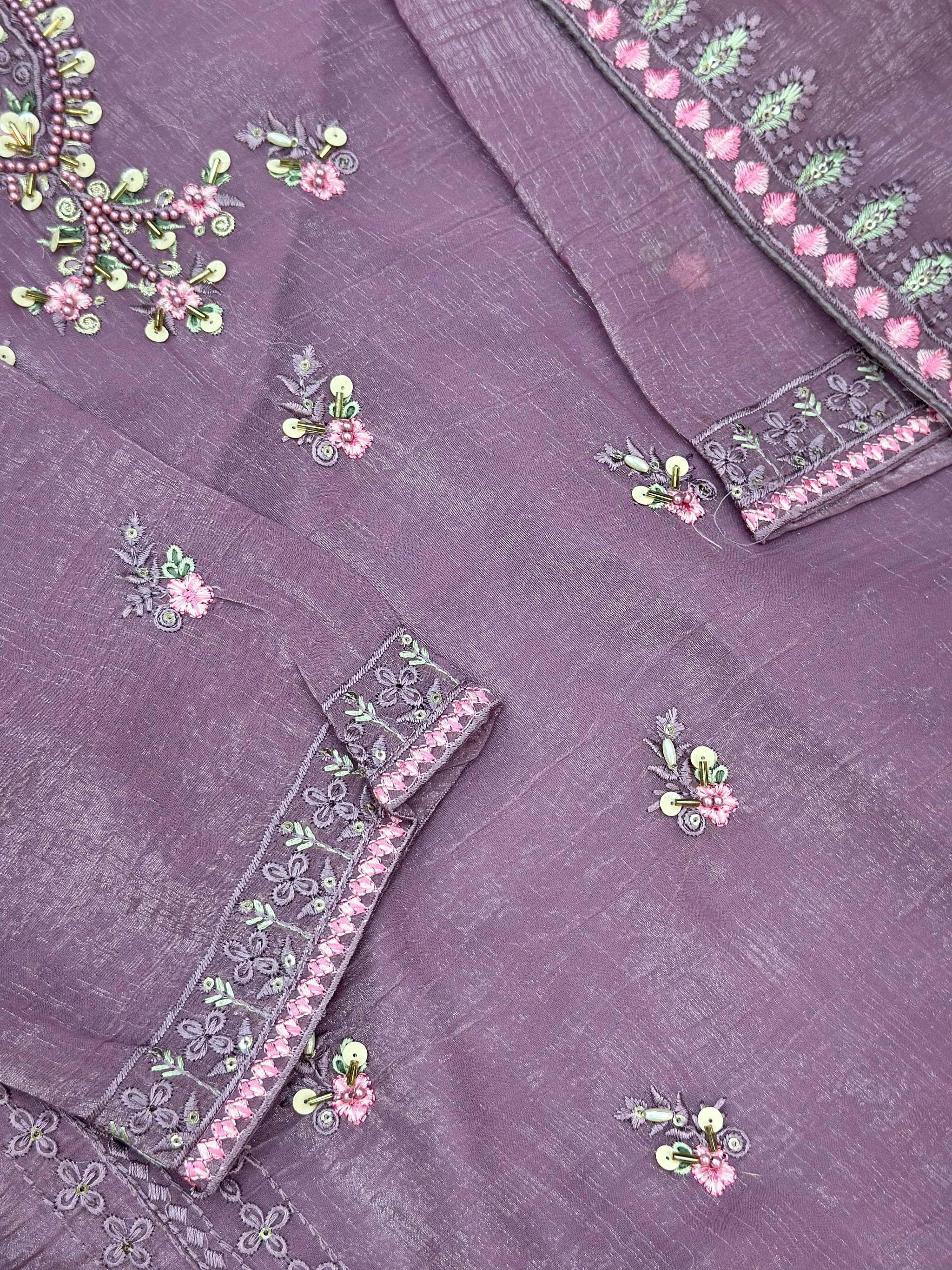 651 Pakistani Floral Party Wear Set - Dusty Grape