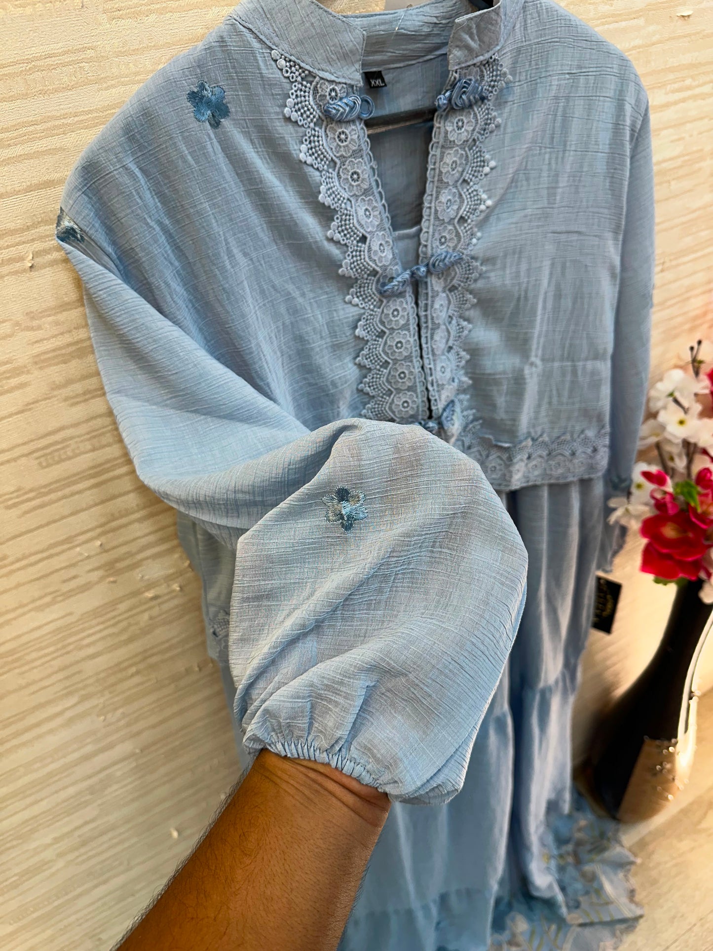 1208 Korean Jacket Gown Set - Sky Blue