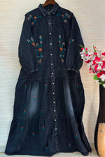 1210 Embroidered Denim Gown - Black