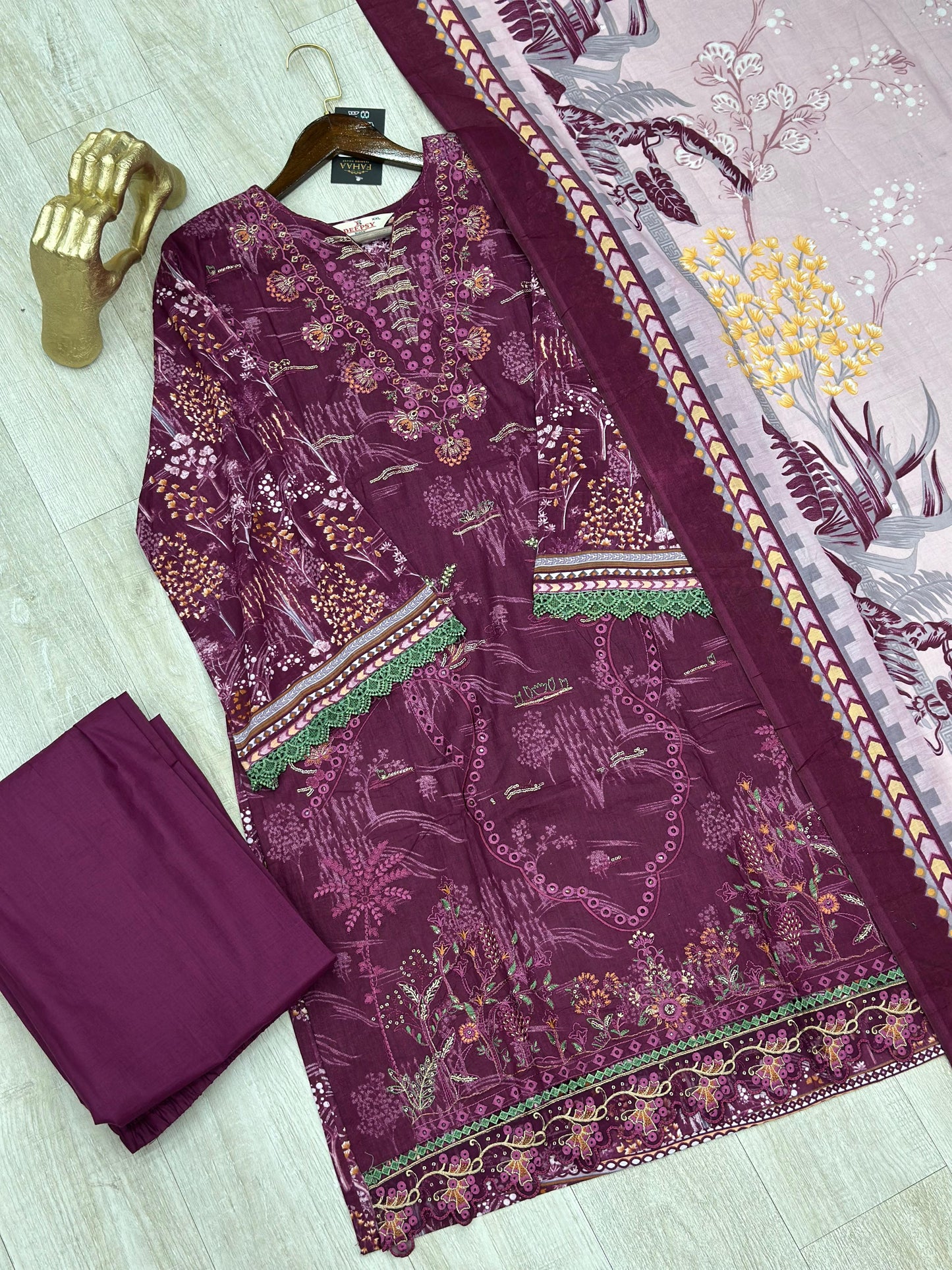 628 Premium Pakistani Lawn Suit - Terracotta