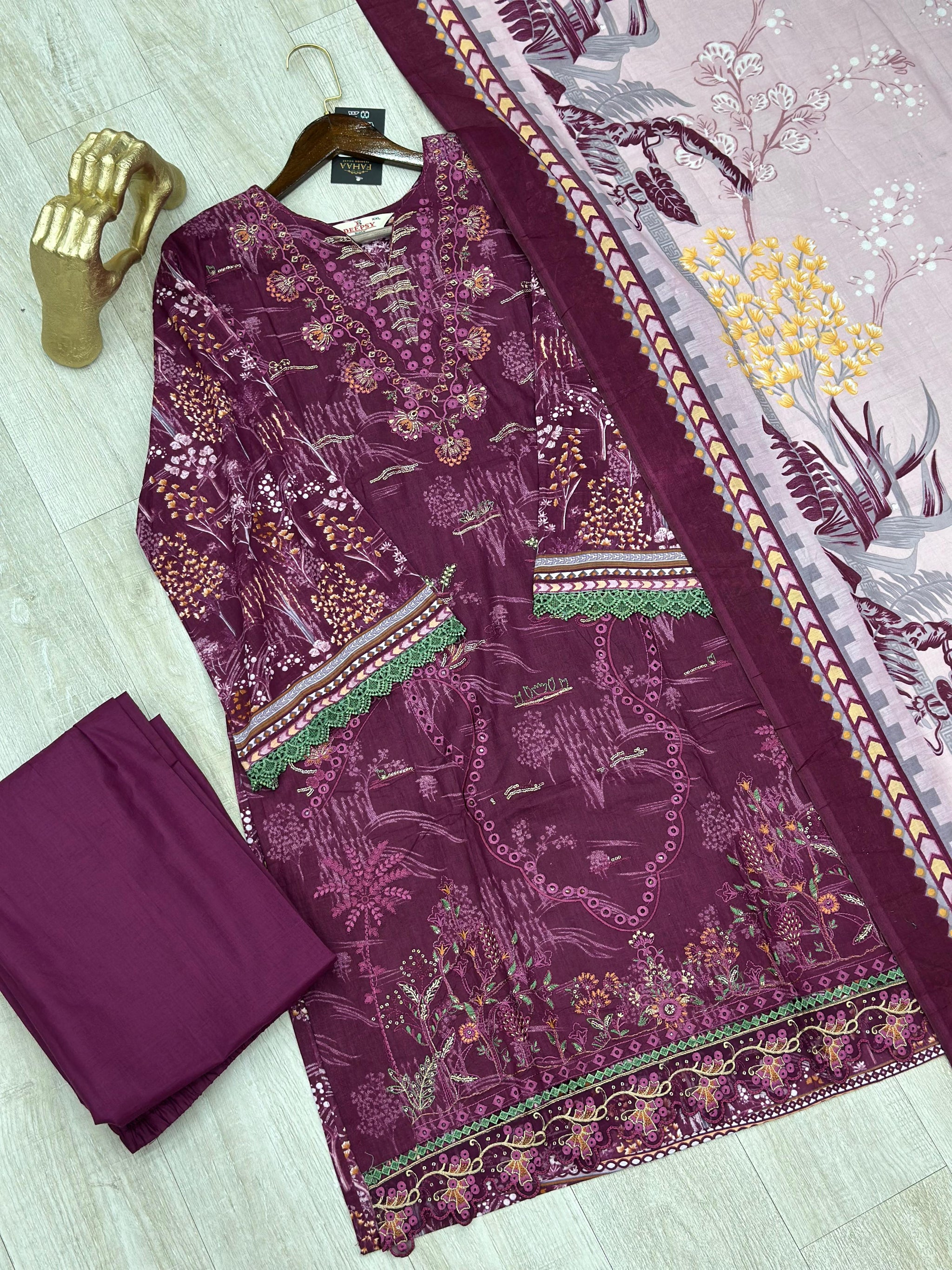 628 Premium Pakistani Lawn Suit - Terracotta
