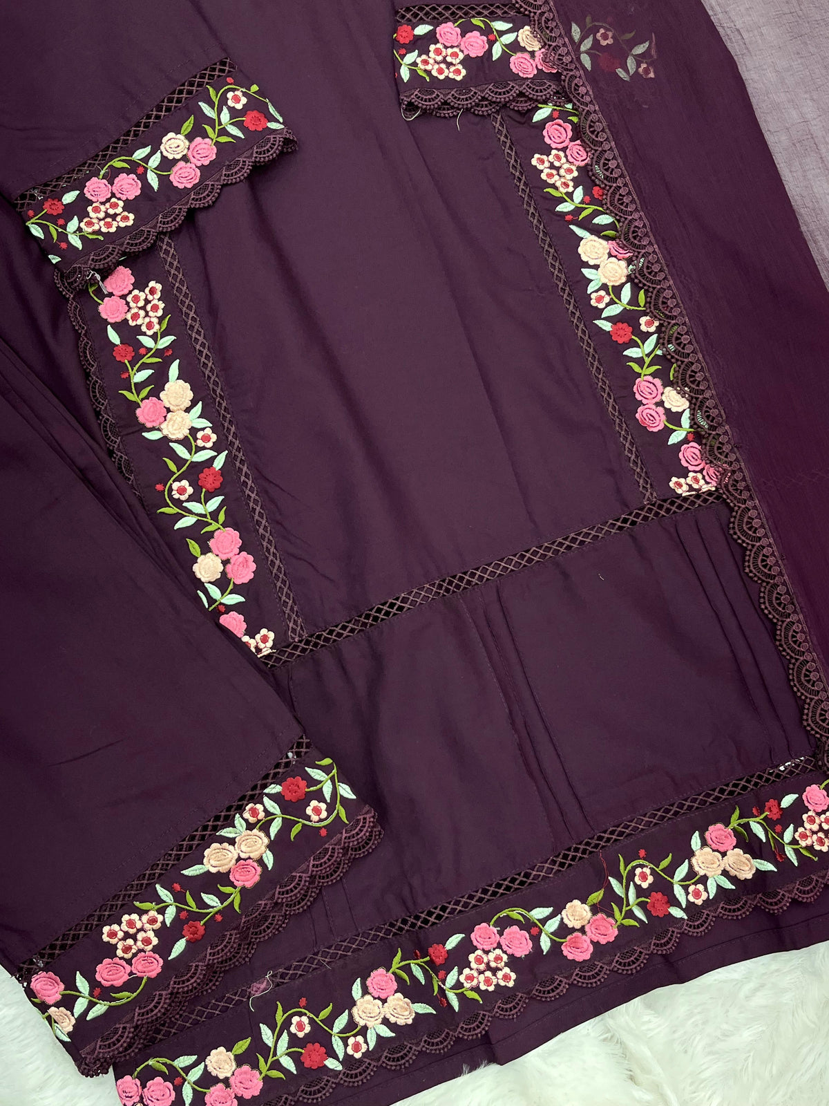 1356 Pakistani Embroidered Coordset - Wine