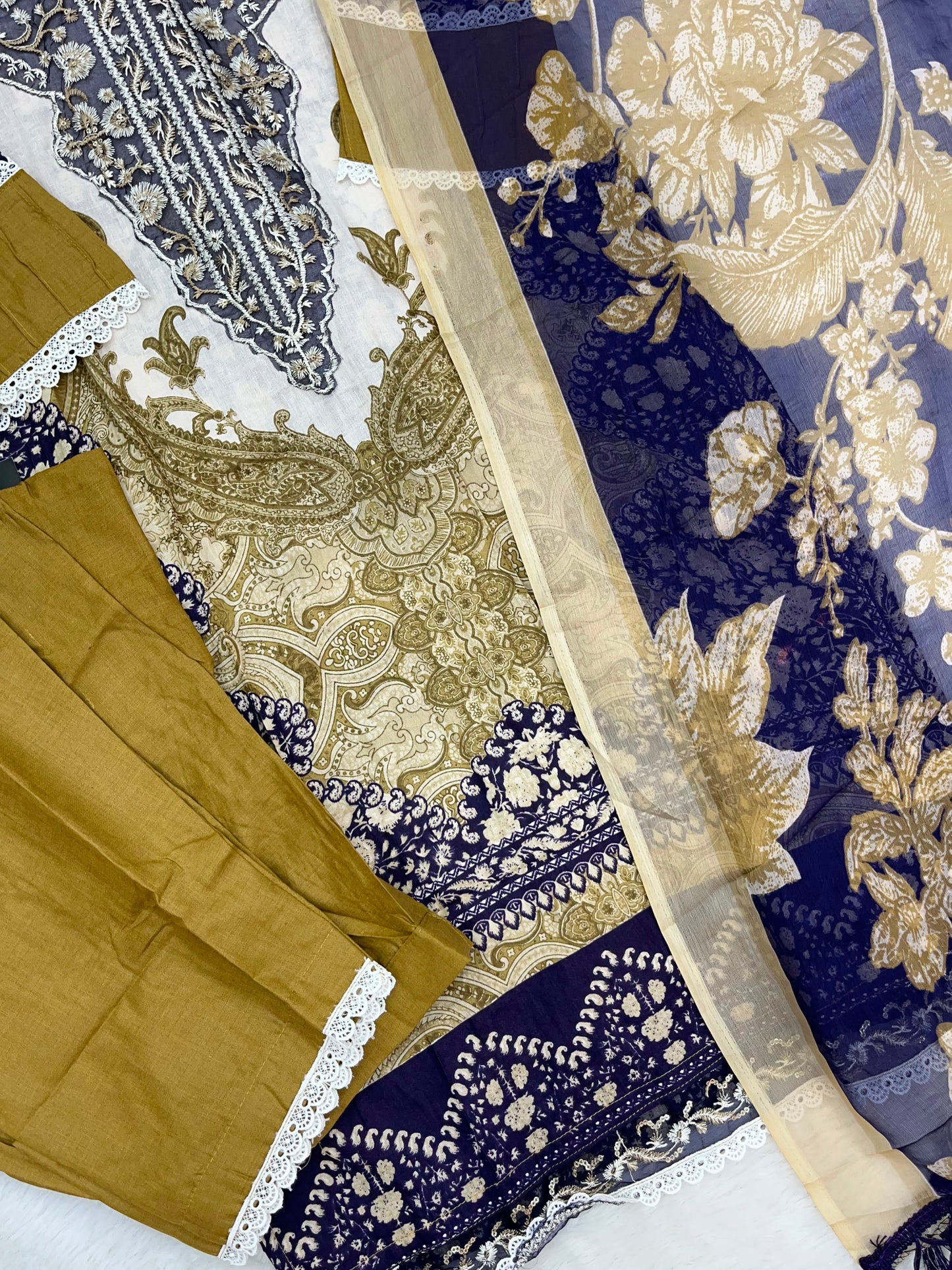 1212 Pakistani Lawn Suit - Mustard