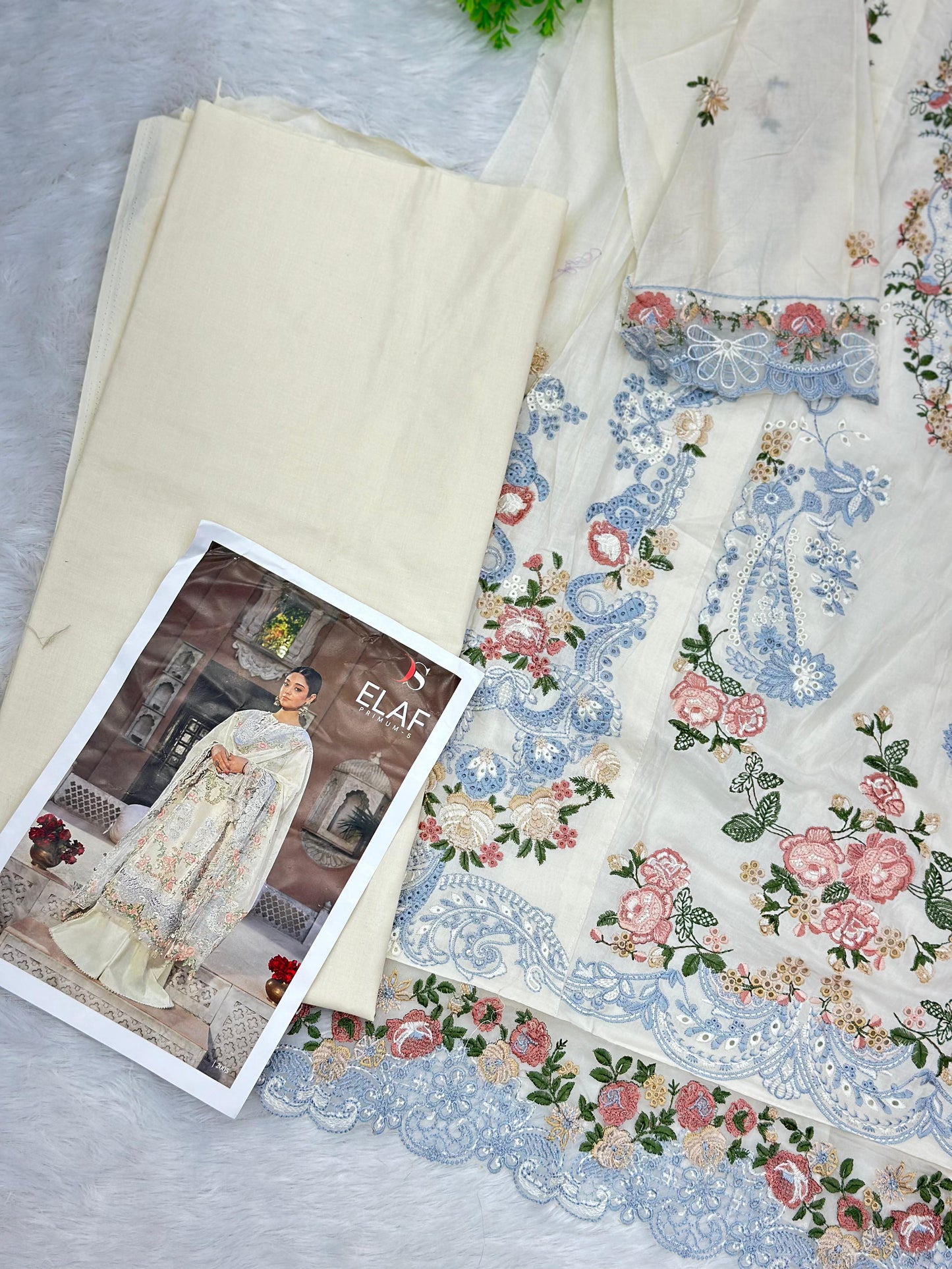 866 Elaf Pakistani Unstitched chikan Lawn Suit