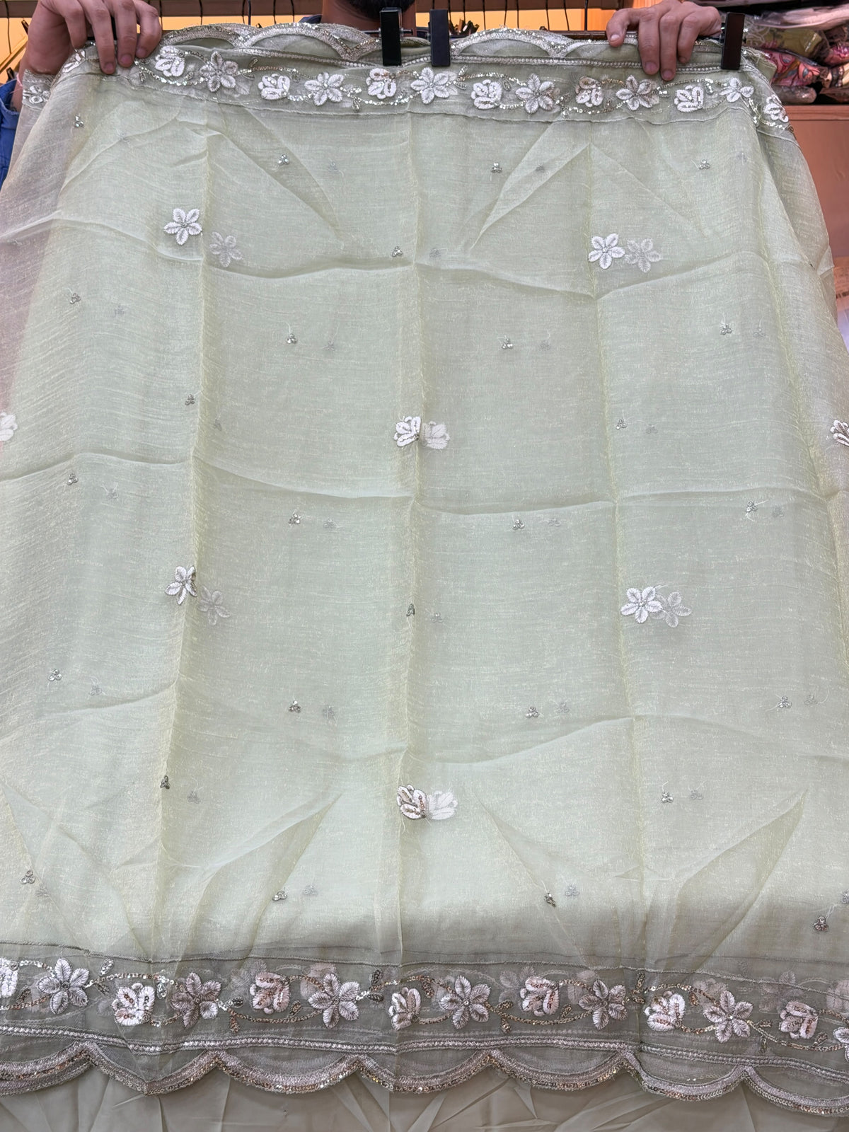 1438 Pakistani Unstitched Partywear - Pista Green