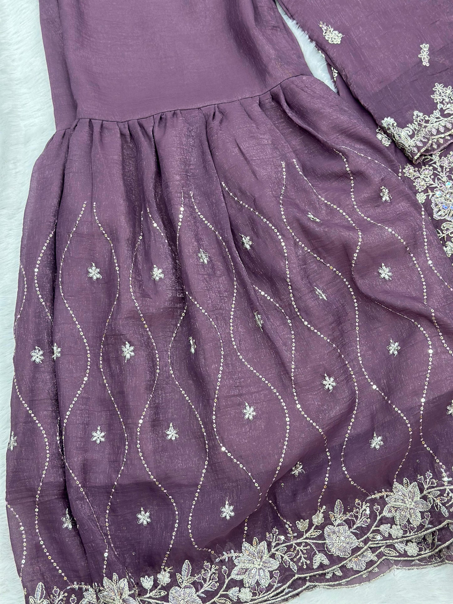 655 Pakistani Party-wear Gharara Set - Dusty Plum