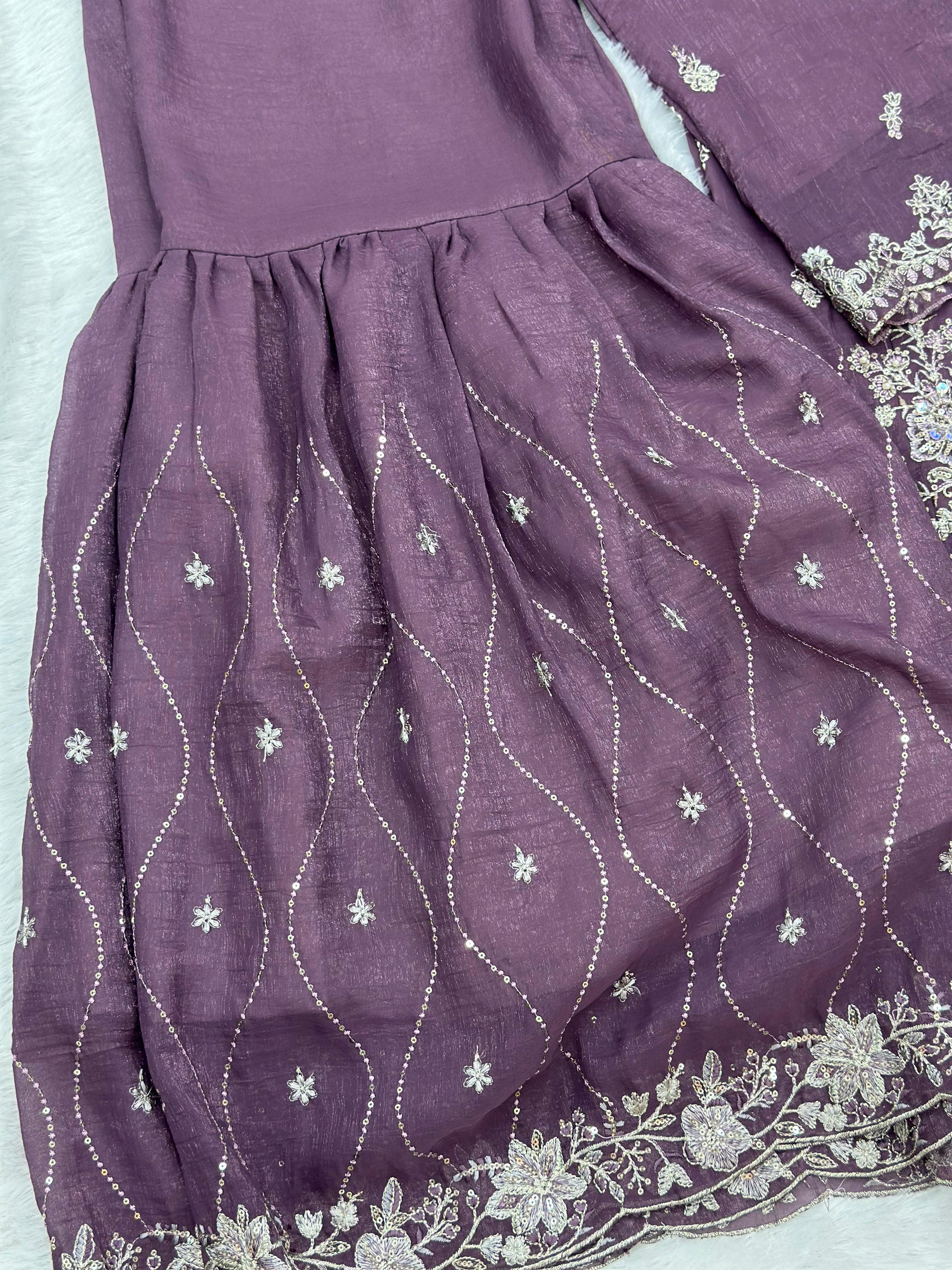 655 Pakistani Party-wear Gharara Set - Dusty Plum