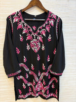 617 Lucknowi Short Kurti Set  Black - Dark Pink