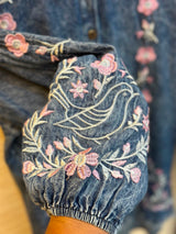 1095 Denim Embroidered Skirt Coord Set - Mid Blue