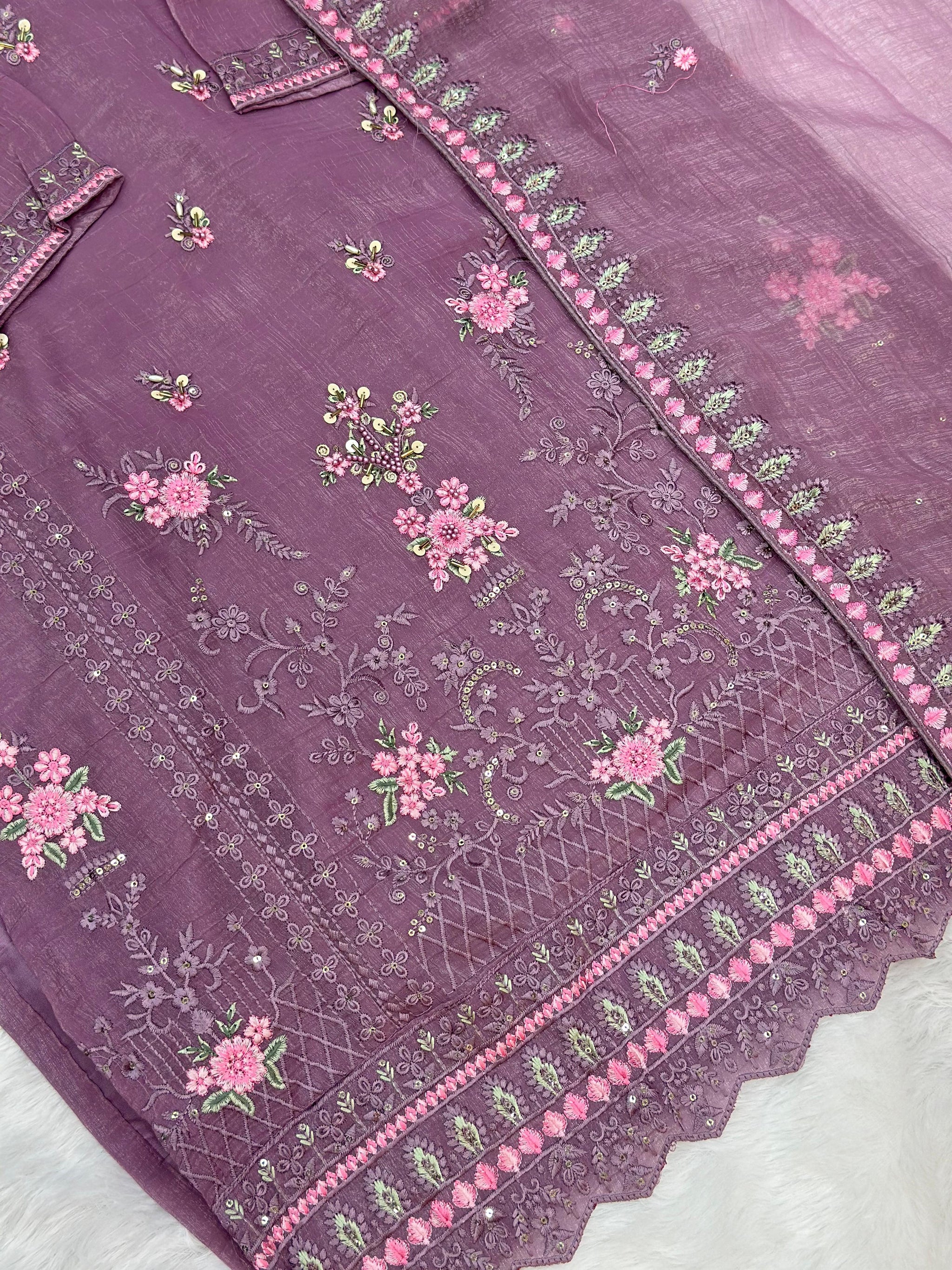 651 Pakistani Floral Party Wear Set - Dusty Grape
