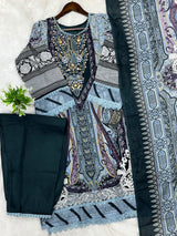 1449 Pakistani Embroidered Suit - Bottle Green