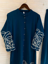 1194 Floral Embroidered Coord Set - Teal Blue