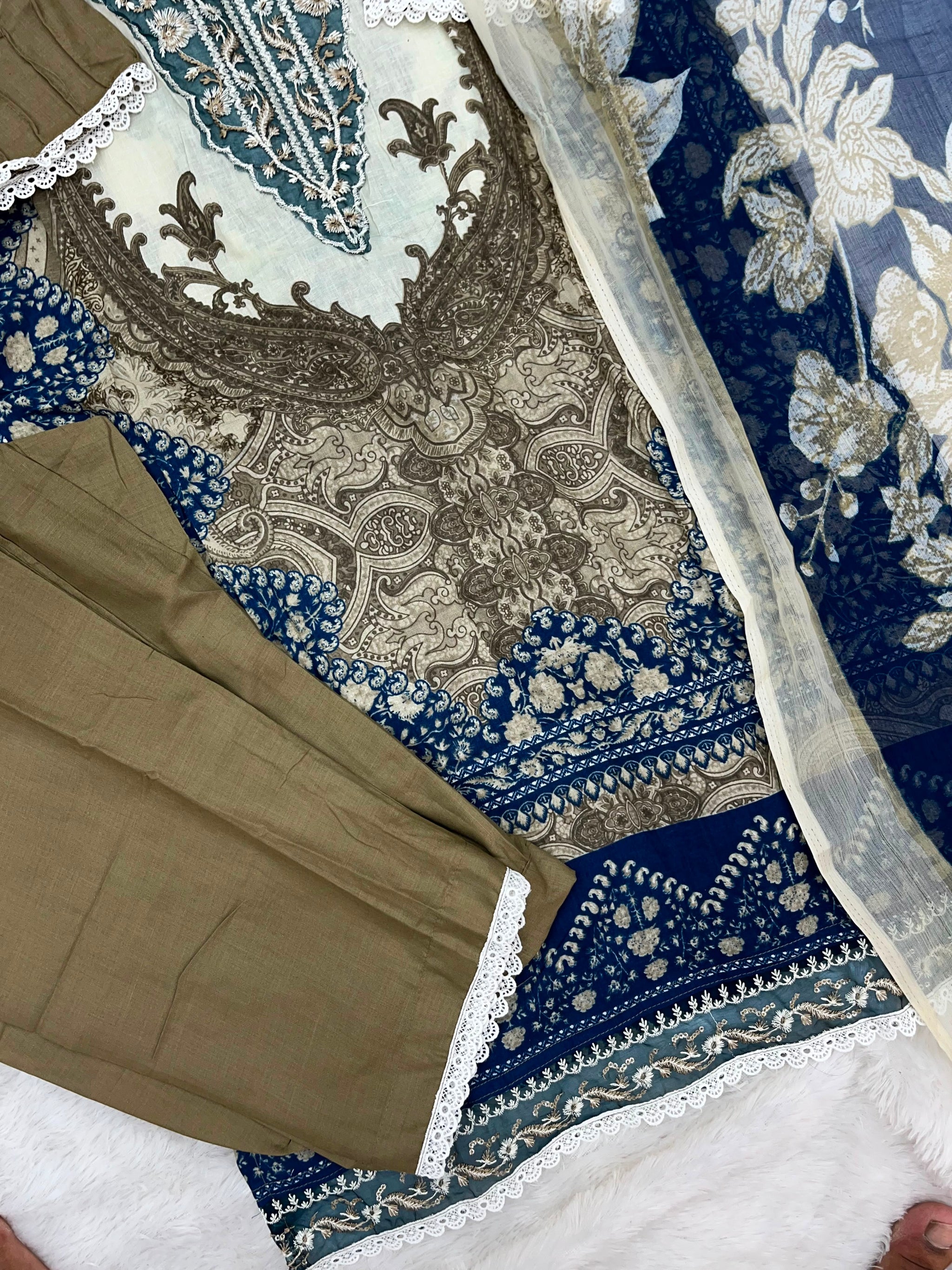 1212 Pakistani Lawn Suit - Olive