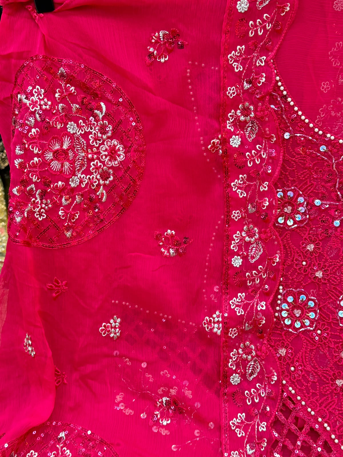 1442 Motifz Unstitched Partywear - Rani Pink