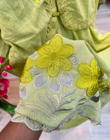 1208 Korean Jacket Gown Set - Lime Yellow