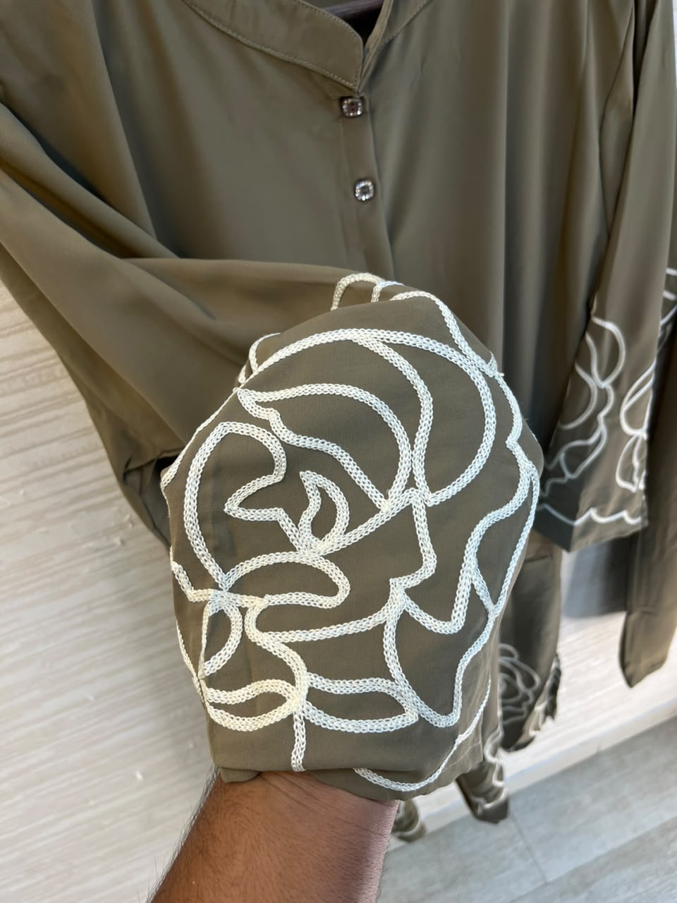 1194 Floral Embroidered Coord Set - Khaki Green