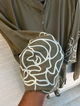 1194 Floral Embroidered Coord Set - Khaki Green