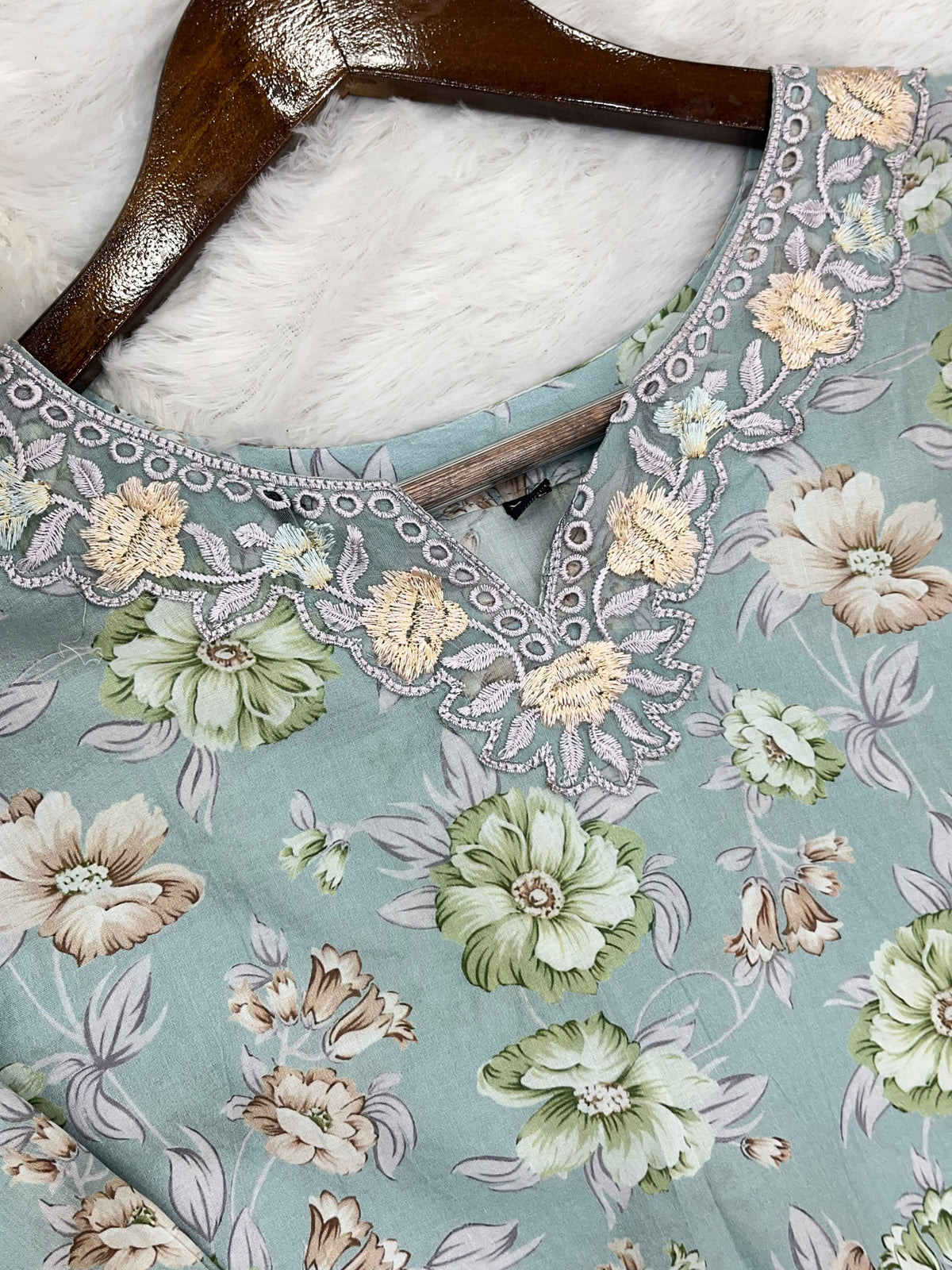 1441 Mausumery Foral Lawn Suit - Ice Blue