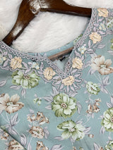 1441 Mausumery Foral Lawn Suit - Ice Blue