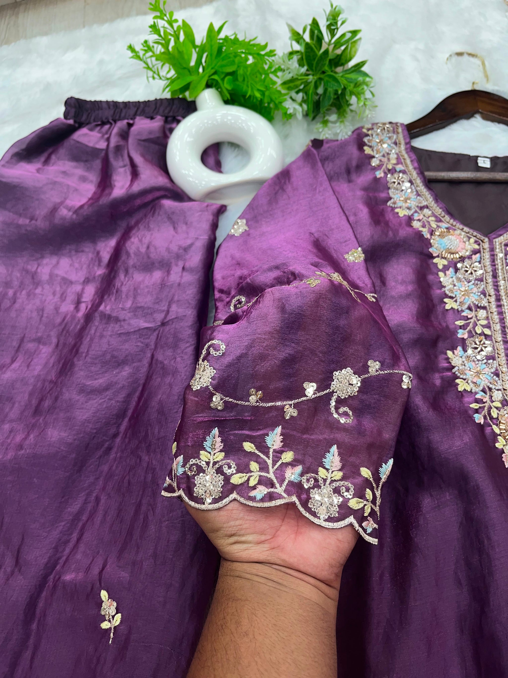 1204 Floral Hand-Work Partywear - Grape Purple