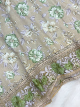 1441 Mausumery Foral Lawn Suit - Beige