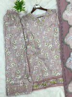 1441 Mausumery Foral Lawn Suit - Mauve Pink