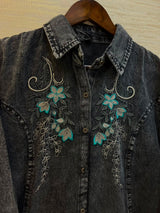 1193 Embroidered Denim Gown - Charcoal Black