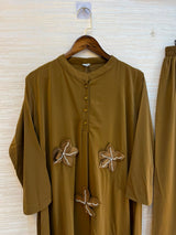 1202 Floral Patch Work Coord Set - Olive Green