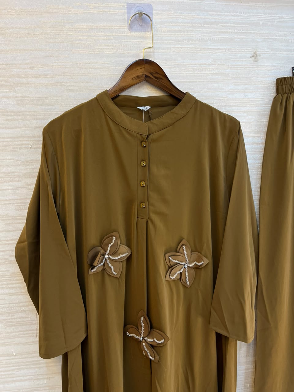 1202 Floral Patch Work Coord Set - Olive Green