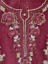 1446 Pakistani Unstitched Partywear - Berry Maroon