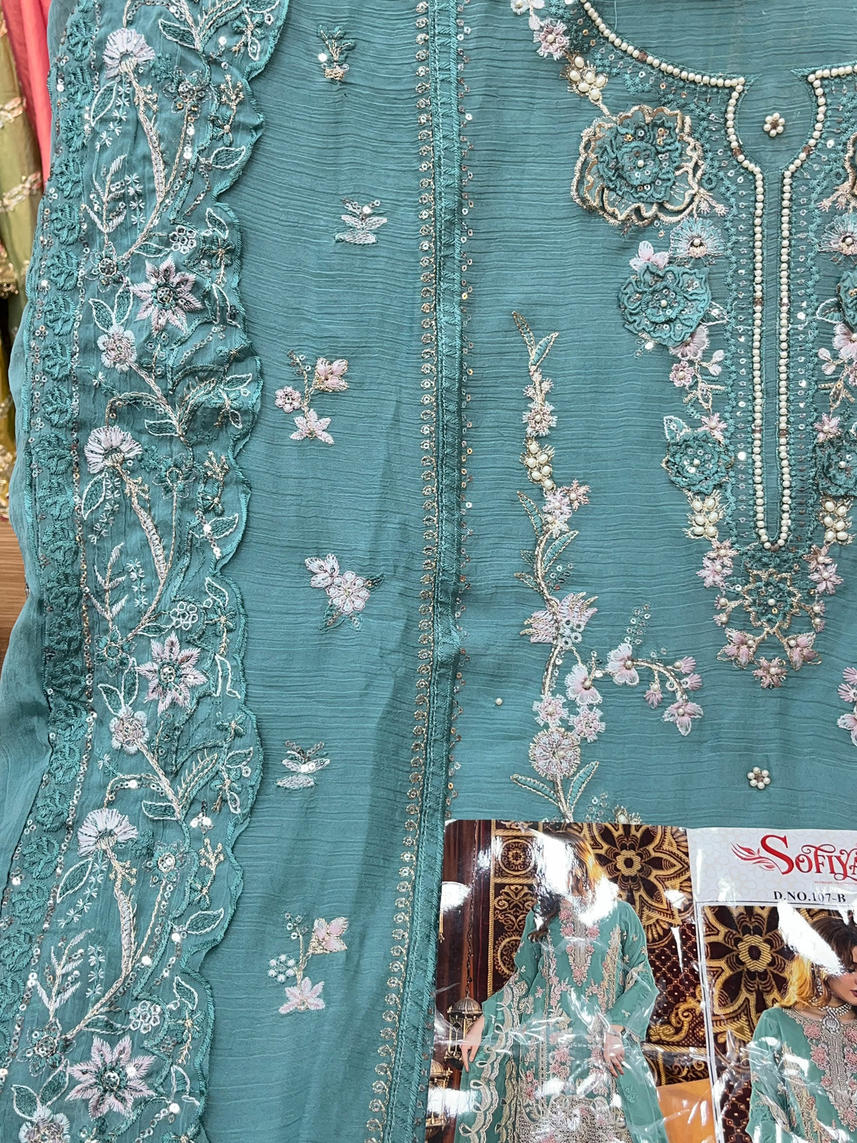 1446 Pakistani Unstitched Partywear - Teal Blue