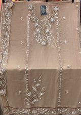 1447 Pakistani Unstitched Partywear - Dark Peach