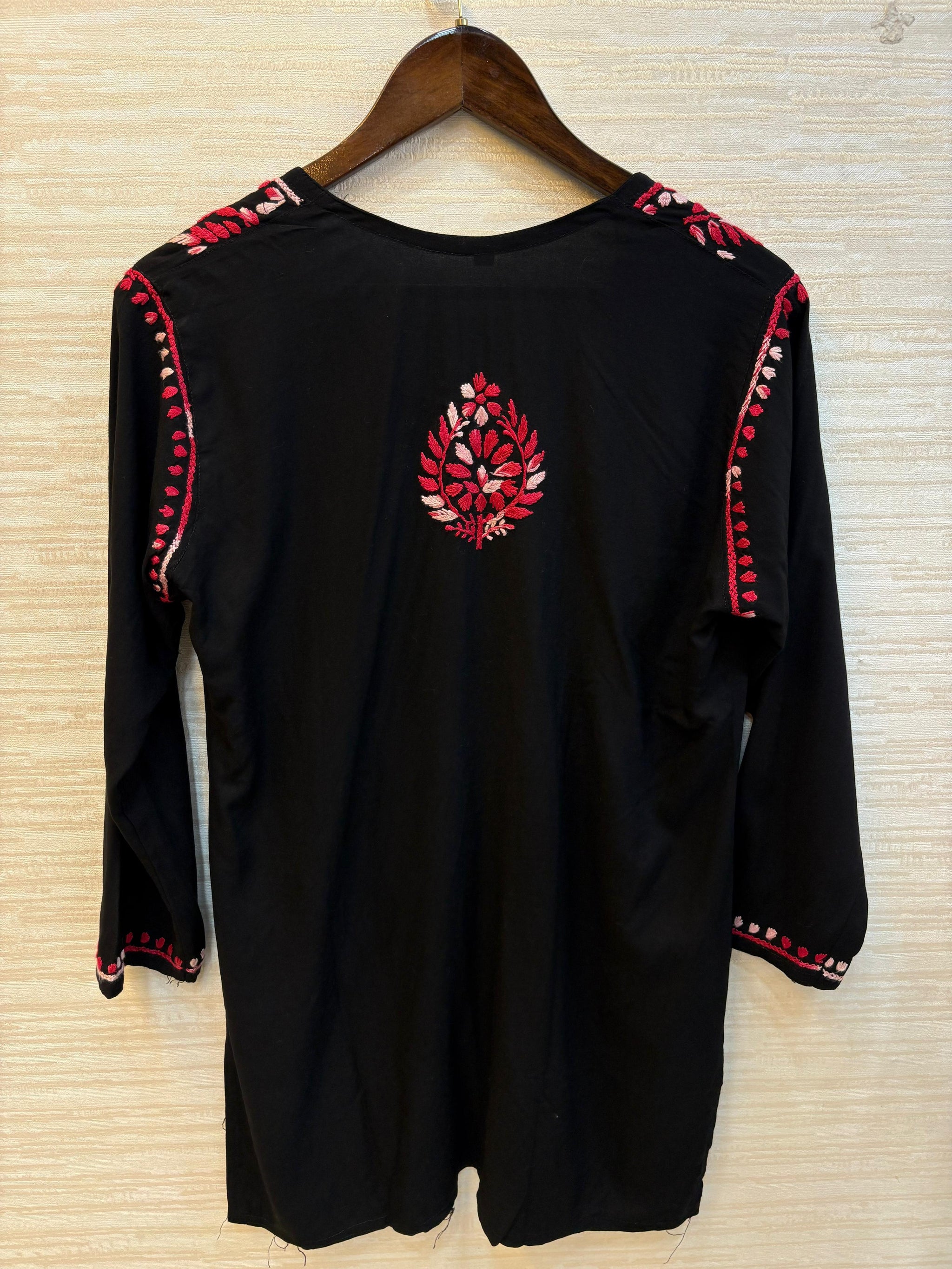 617 Lucknowi Short Kurti Set  Black - Red
