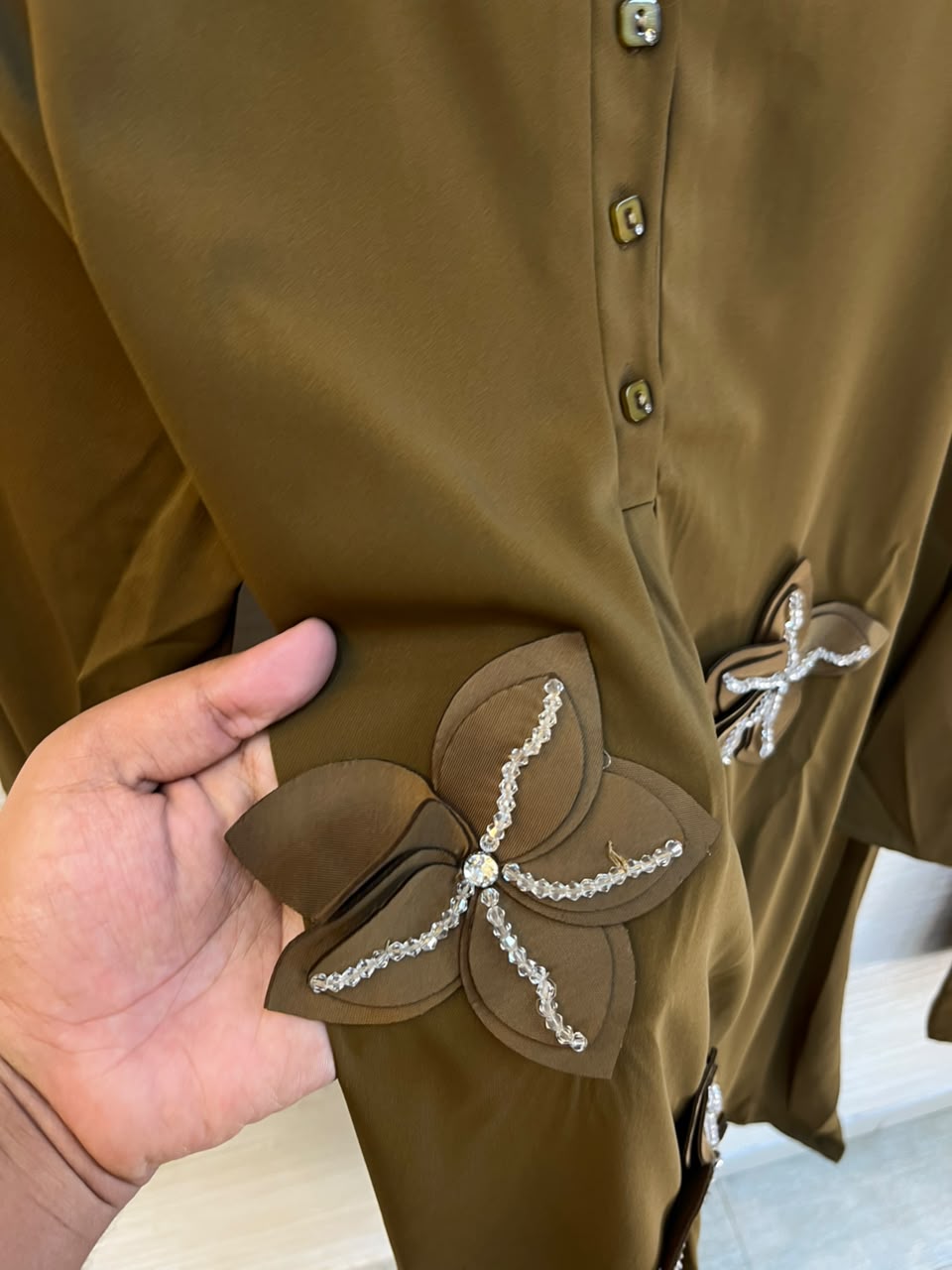1202 Floral Patch Work Coord Set - Olive Green