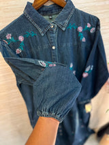 1210 Embroidered Denim Gown - Dark Blue