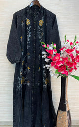 1193 Embroidered Denim Gown - Black