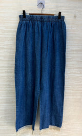 1203 Long Embroidered Denim Coordset - Mid Blue