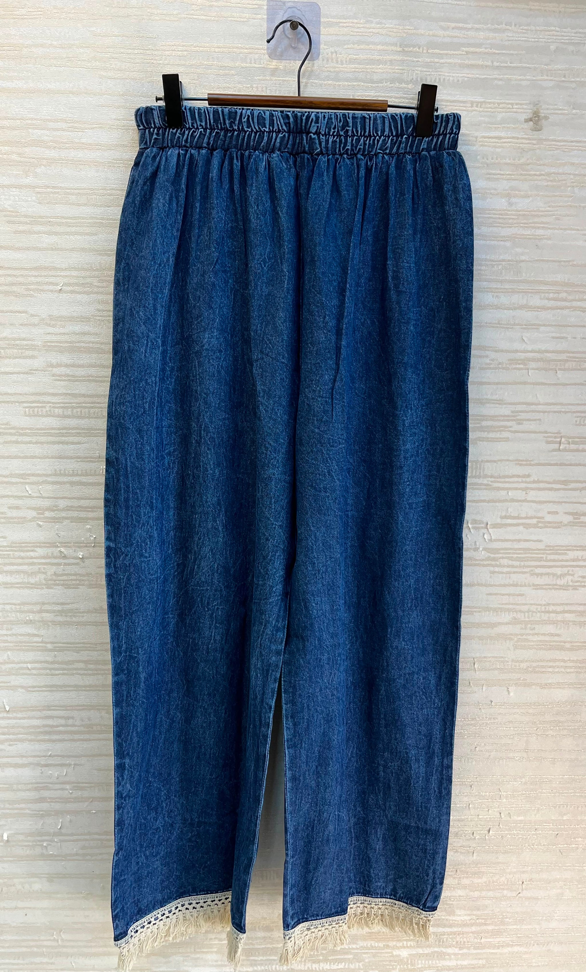 1203 Long Embroidered Denim Coordset - Mid Blue